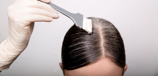 Stylist applies hair color to a woman’s grey hair