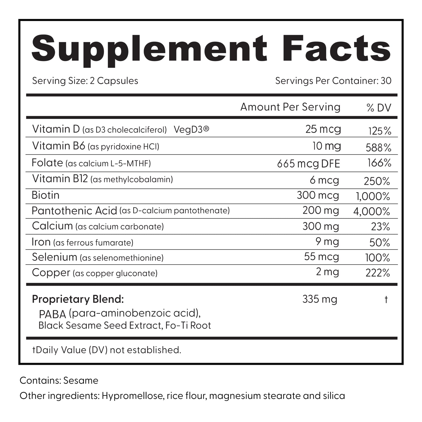 Supplement Facts for the Essentials Kit