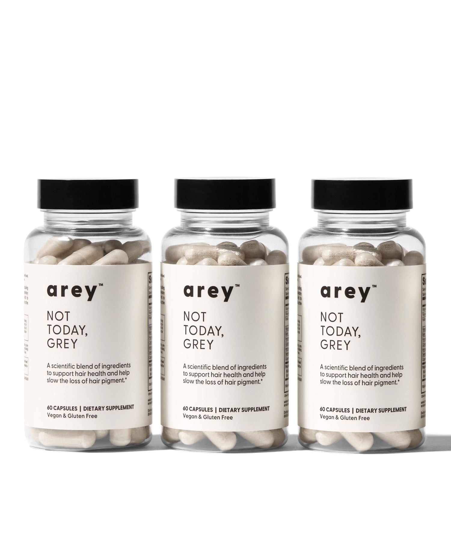 Three bottles of reversing grey hair pills NOT TODAY, GREY